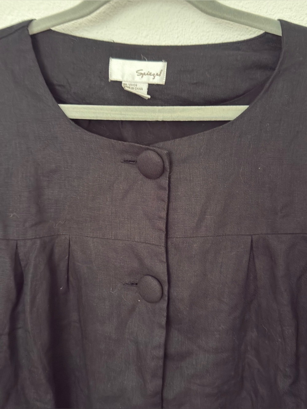 Spiegel Vtg Black Linen Blend Babydoll Swing Jacket Blazer Collarless Lagenlook